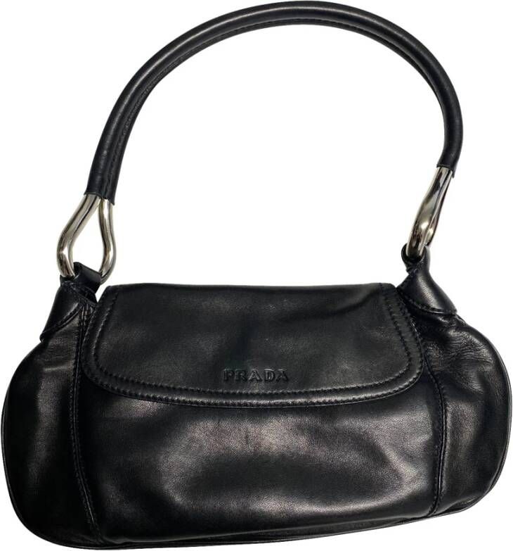 Prada Vintage Prada Hobo Shoulder Bag in Black Vitello Daino Leather Zwart Dames
