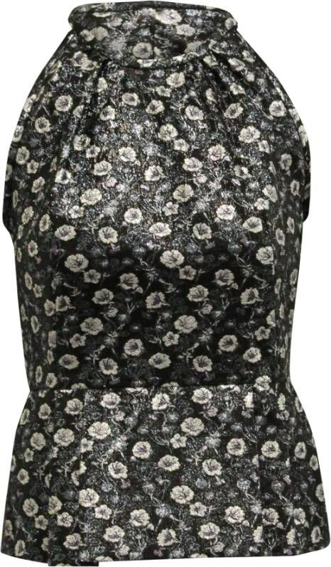 Prada Vintage Pre-eigendom Prada Metallic Floral Halter Top in Black Polyester Zwart Dames