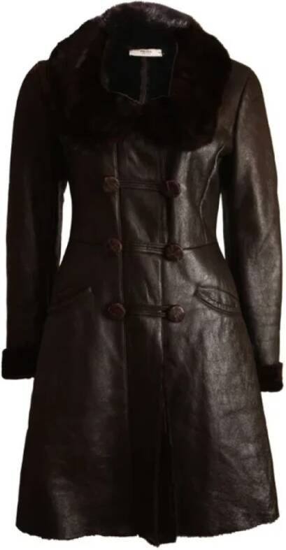 Prada Vintage Pre-owned Leather dresses Bruin Dames