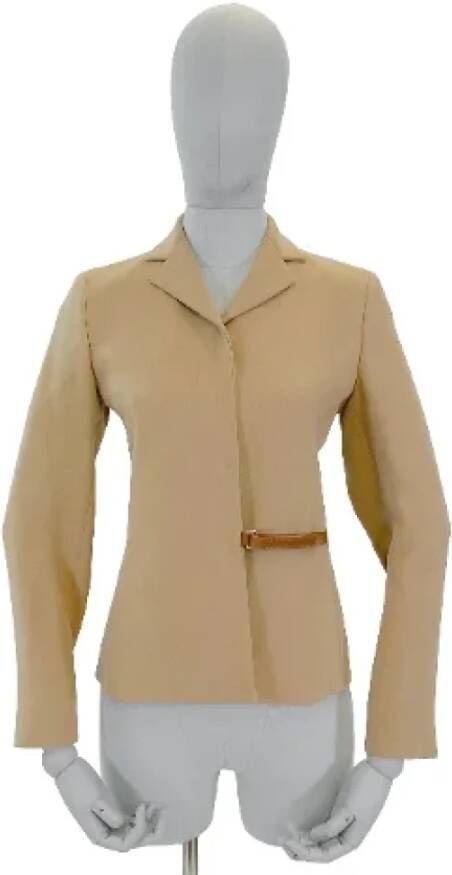 Prada Vintage Pre-owned Leather outerwear Beige Dames