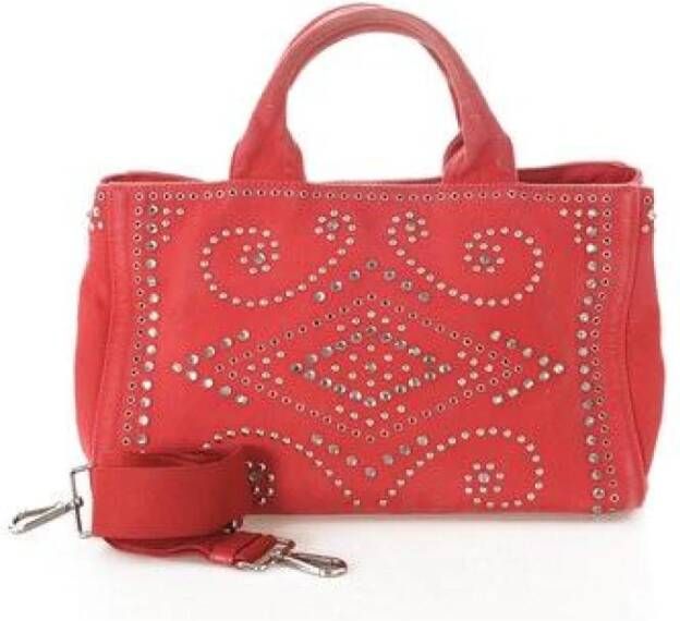 Prada Vintage Voldoende Canapa Bijou Studs Tote Bag Rood Dames