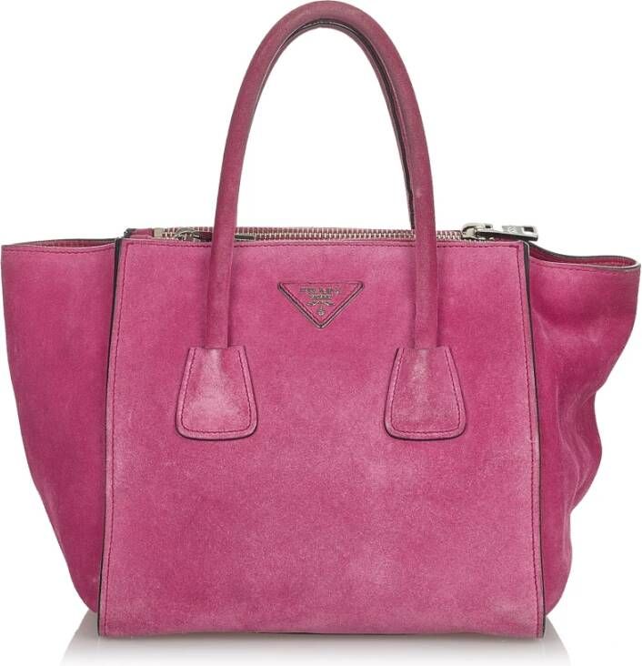 Prada Vintage Voldoende Twin Pocket Suede Satchel Roze Dames