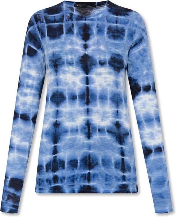 Proenza Schouler Edgy Tie-Dye T-Shirt met Leren Details Blue Dames