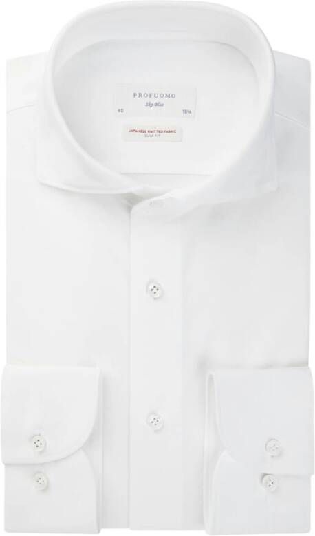 Profuomo Luxe Navy Japans Gebreid Overhemd Wit Heren