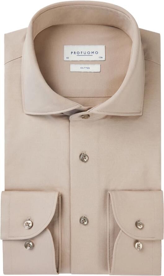 PROFUOMO Heren Overhemden Shirt Cutaway Sf Sc Knitted Beige