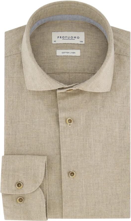 PROFUOMO Heren Overhemden Shirt Cutaway Sc Cotton Linnen Beige