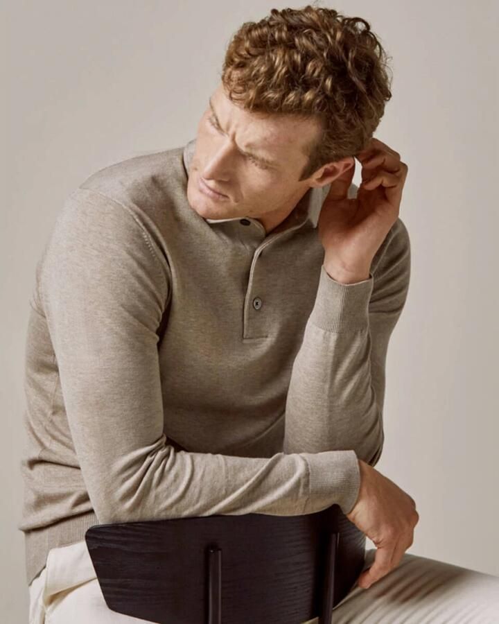 PROFUOMO Heren Truien & Vesten Polo Onepiece Luxury Basic Beige - Foto 8