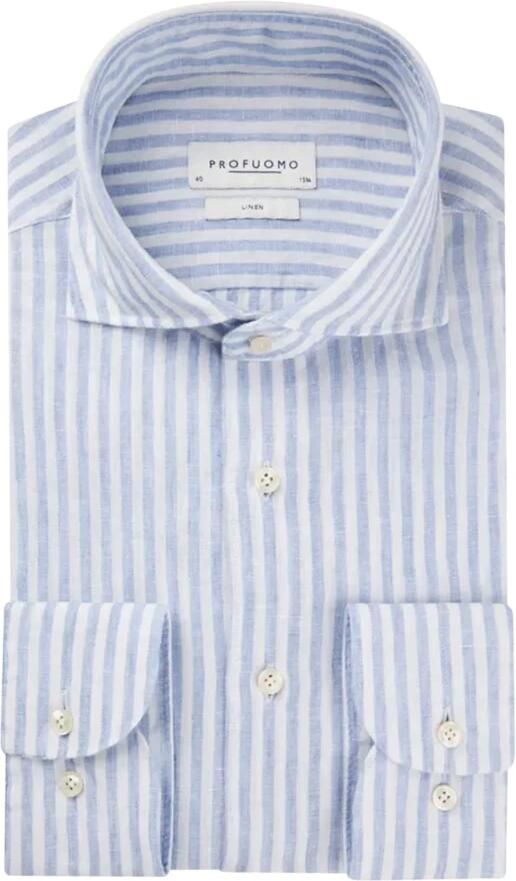 Profuomo Slim fit zakelijk overhemd van linnen met haaikraag - Foto 3