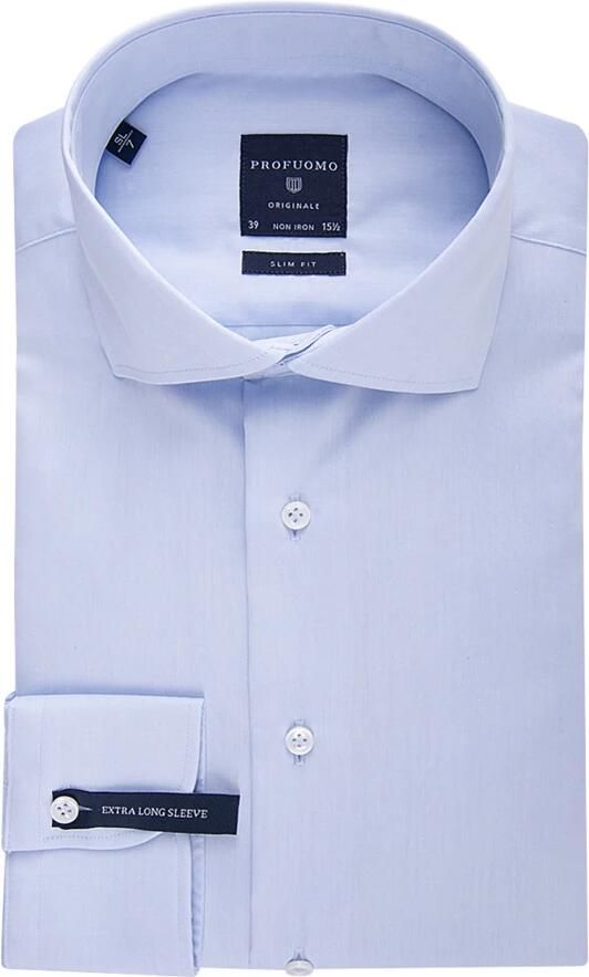 PROFUOMO Heren Overhemden Fine Twill Slim Fit Non Iron Extra Long Sleeve Lichtblauw - Foto 16