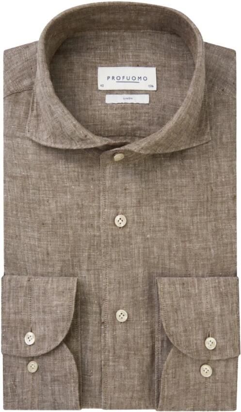 PROFUOMO Heren Overhemden Shirt X-cutaway Sc Linnen Bruin - Foto 4