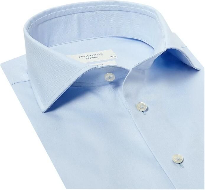 Profuomo overhemd mouwlengte 7 slim fit lichtblauw effen katoen - Foto 5