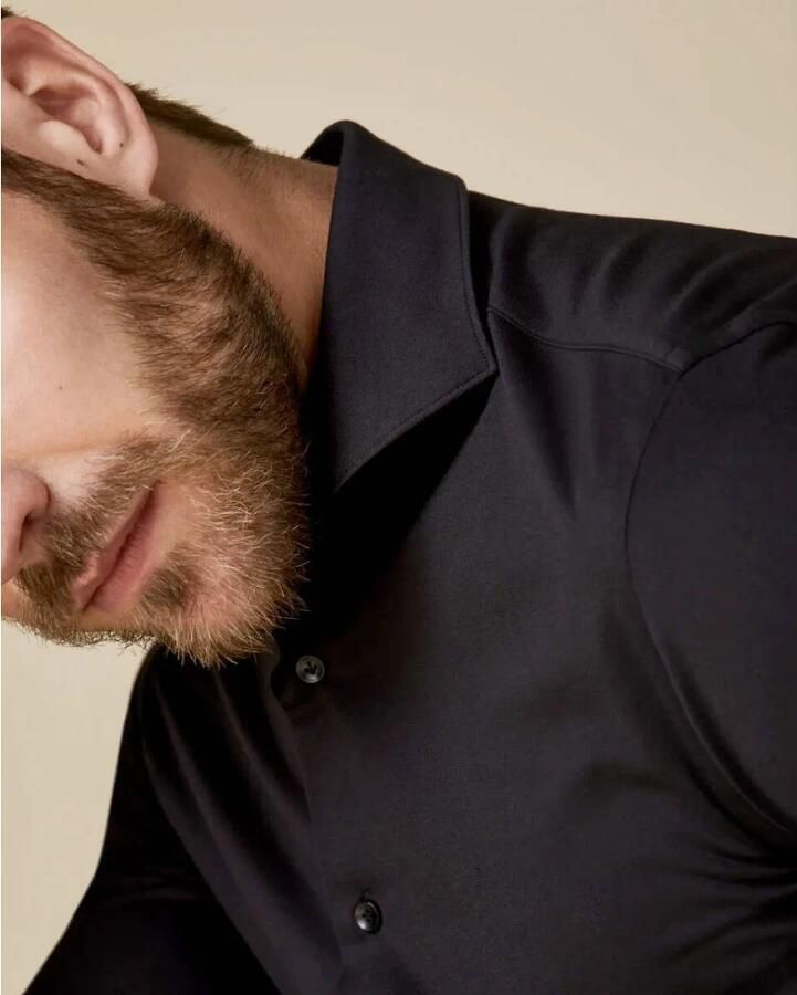 PROFUOMO Heren Overhemden Shirt X-cutaway Japanese Knitted Zwart - Foto 8