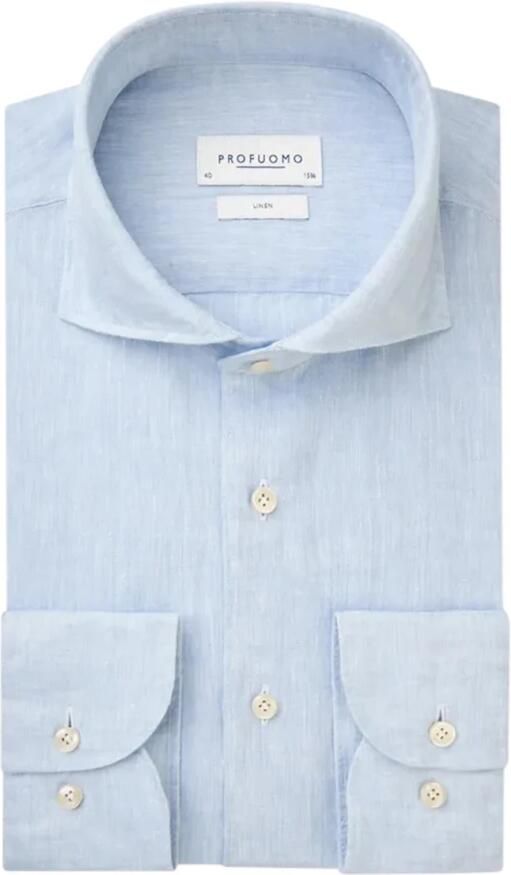 PROFUOMO Heren Overhemden Shirt X-cutaway Sc Linnen Lichtblauw
