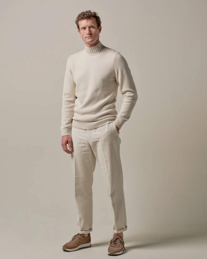 Profuomo Mock Neck Off White Pullover Beige Heren
