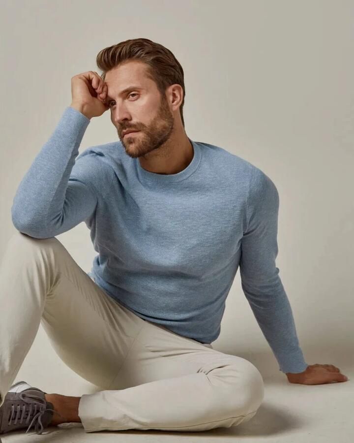 PROFUOMO Heren Truien & Vesten Structure Crew Neck Lichtblauw - Foto 12