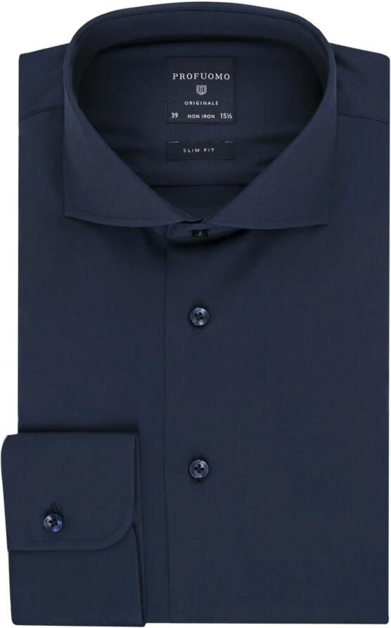 Profuomo slim fit strijkvrij overhemd donkerblauw twill - Foto 7