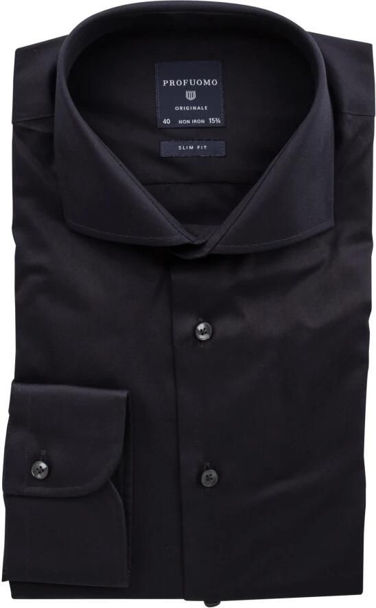 PROFUOMO Heren Overhemden Fine Twill Slim Fit Non Iron Zwart - Foto 8