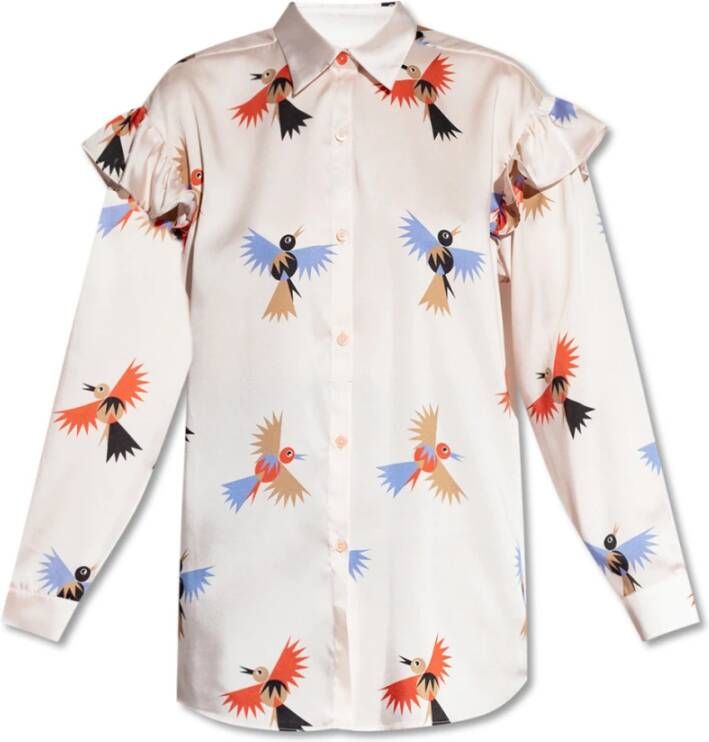 PS By Paul Smith Rode Vogelprint Shirt Aw22 Multicolor Dames