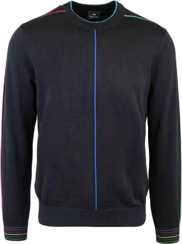 PS By Paul Smith Zwarte Sweaters met Multikleurige Stiksels Black Heren