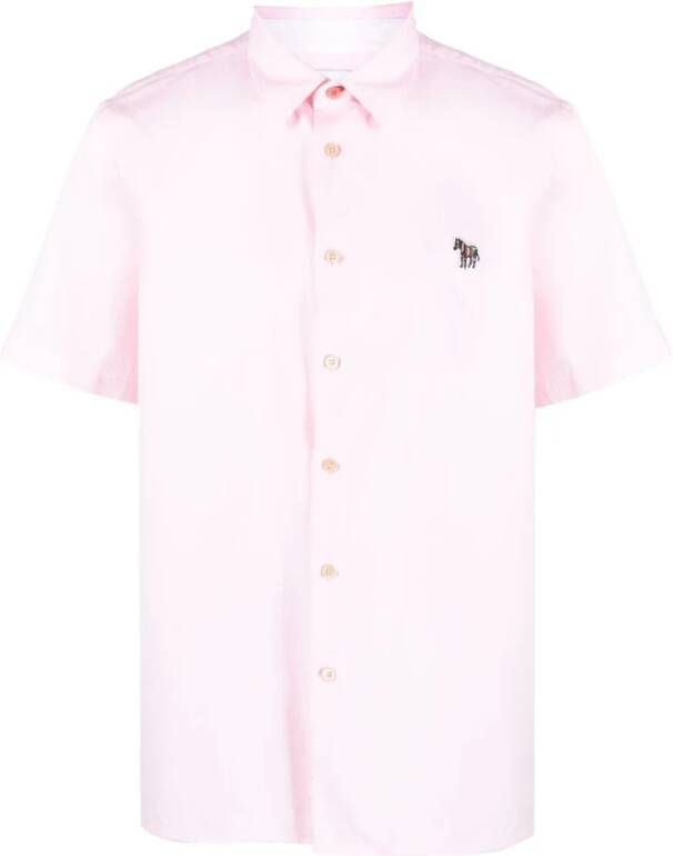 PS By Paul Smith Roze Zebra-Patch Katoenen Overhemd Pink Heren