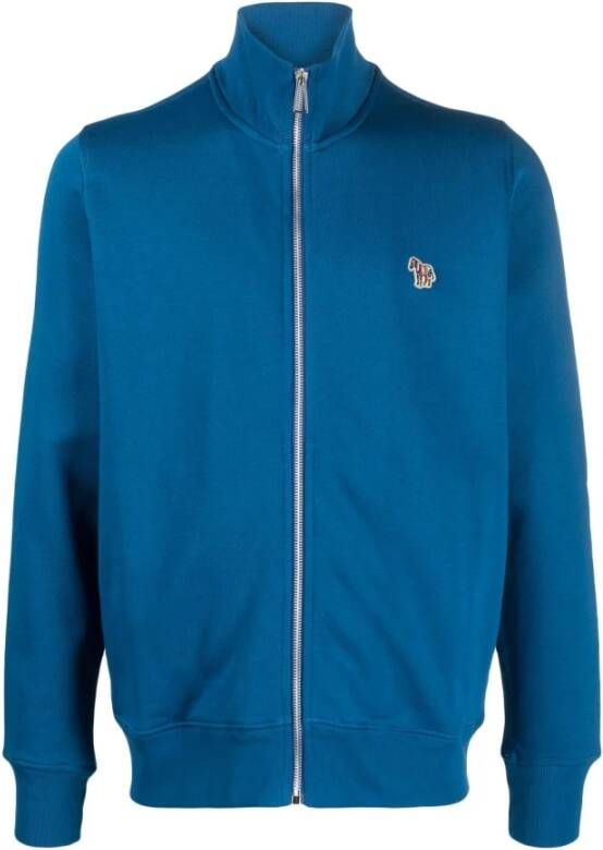 PS By Paul Smith Logo Patch Hoge Kraag Rits Jas Blue Heren