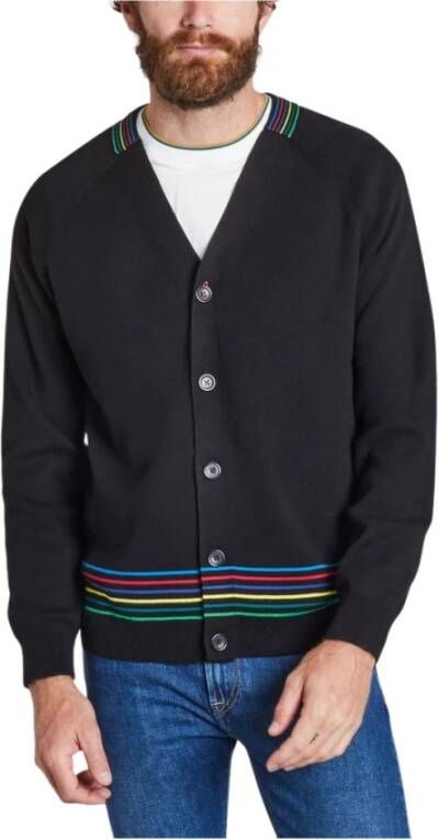 PS By Paul Smith V-Hals Cardigan met Gekleurde Strepen Zwart Heren