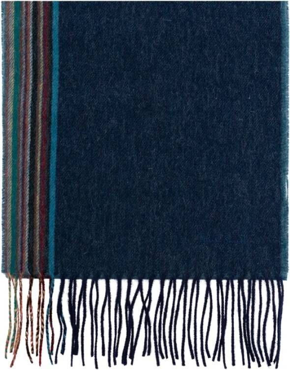 PS By Paul Smith Wollen Sjaal met Gestreept Patroon en Franjes Blue Heren