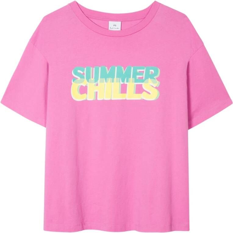 PS By Paul Smith Zomer koude rillingen print t-shirt Roze Dames