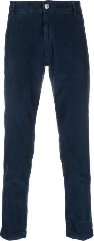 PT Torino Navy Blauwe Stretch-Katoen Enkellange Broek Blue Heren