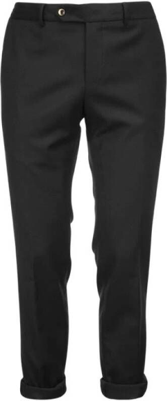 PT Torino Slanke pasvorm stretch wollen broek Zwart Heren