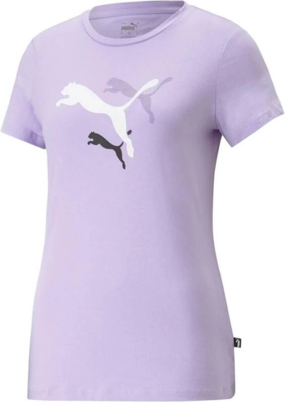 Puma Katoenen T-shirt met 3 logo's Paars Dames
