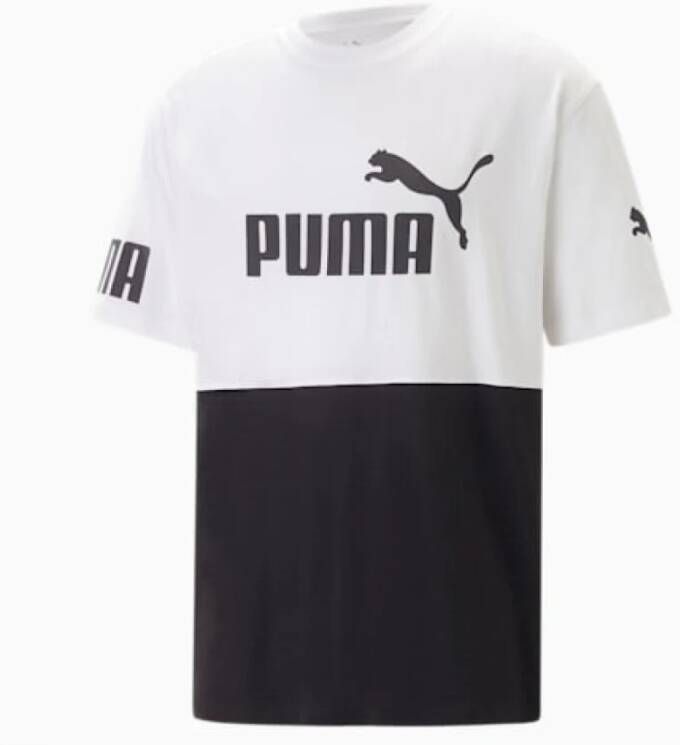 Puma Logo Print Colorblock T-Shirt Wit Heren