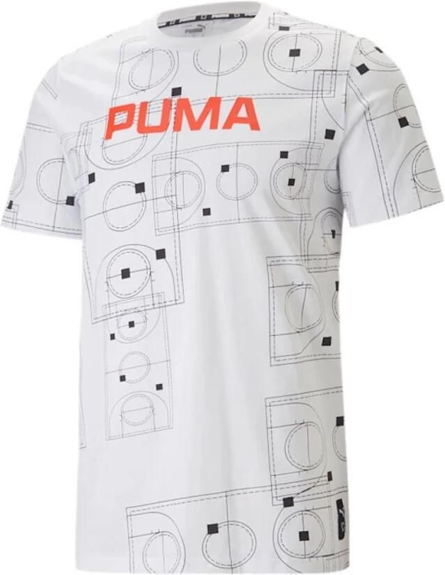 Puma Basketbal Grafisch Katoenen T-shirt White Heren