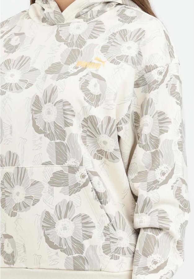Puma Bloemen Hoodie Class Act Beige White Dames