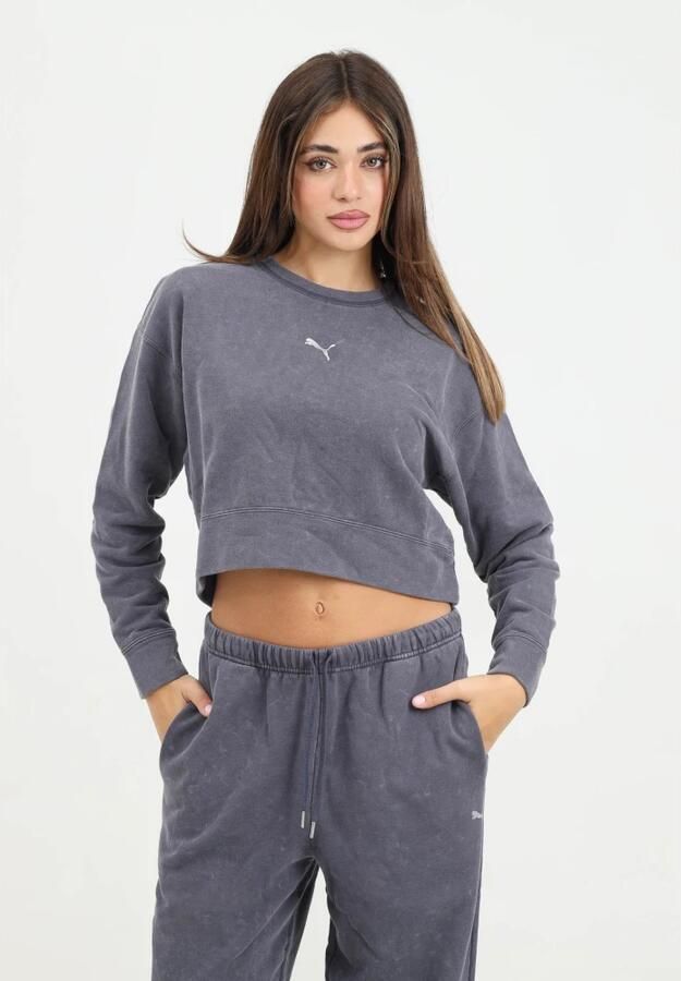 Puma Washed Crop Crew Sweatshirt Black- Dames Black - Foto 5
