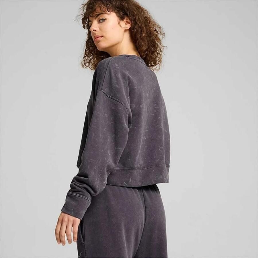 Puma Washed Crop Crew Sweatshirt Black- Dames Black