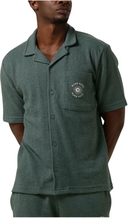 PURE PATH Heren Overhemden Structured Shortsleeve Shirt With Chest Pocket And Embroidery Groen - Foto 3