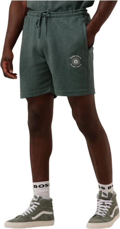 PURE PATH Heren Broeken Structured Short With Pocktes Cords And Front Embroidery Groen