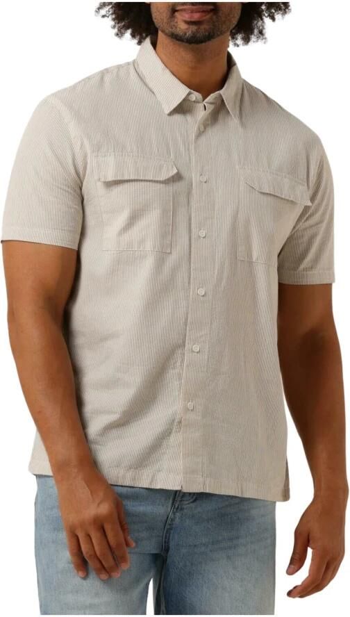 PURE PATH Heren Overhemden Seersucker Shortsleeve Shirt With Chest Pockets Taupe - Foto 7