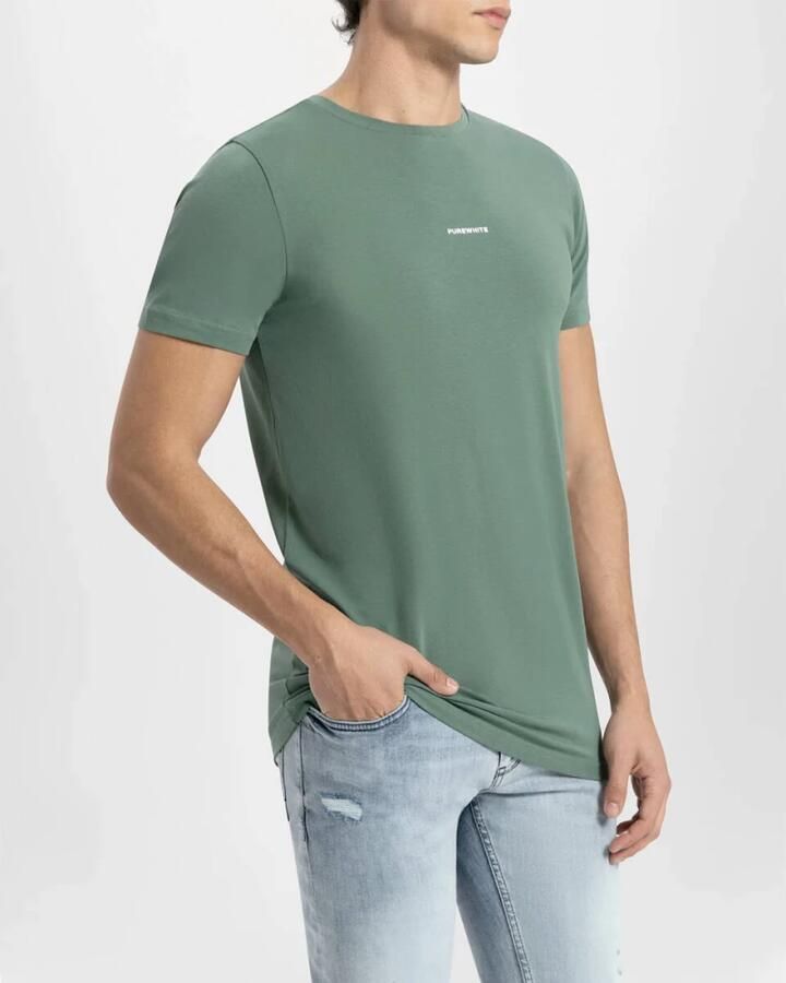 PUREWHITE Heren Polo's & T-shirts Tshirt With Small Logo On Chest And Big Back Print Donkergroen - Foto 3