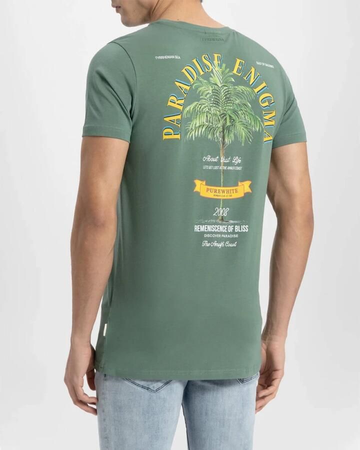 PUREWHITE Heren Polo's & T-shirts Tshirt With Small Logo On Chest And Big Back Print Donkergroen - Foto 4