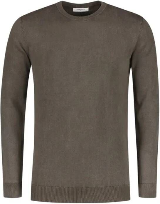 PureWhite Triice Crewneck gebreide met katoen twill label Brown Heren