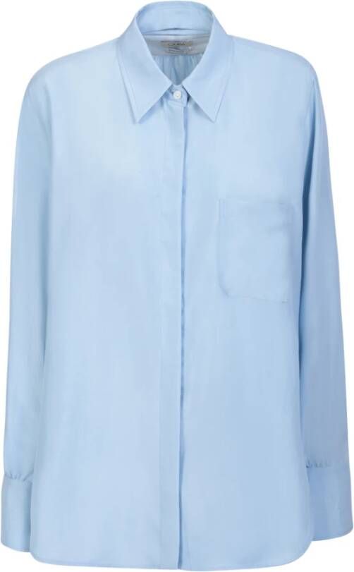 Quira Blauwe Zijden Grandpa Shirt Blauw Dames