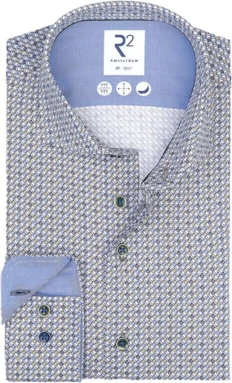 R2 Amsterdam Overhemd lange mouw Blauw Heren