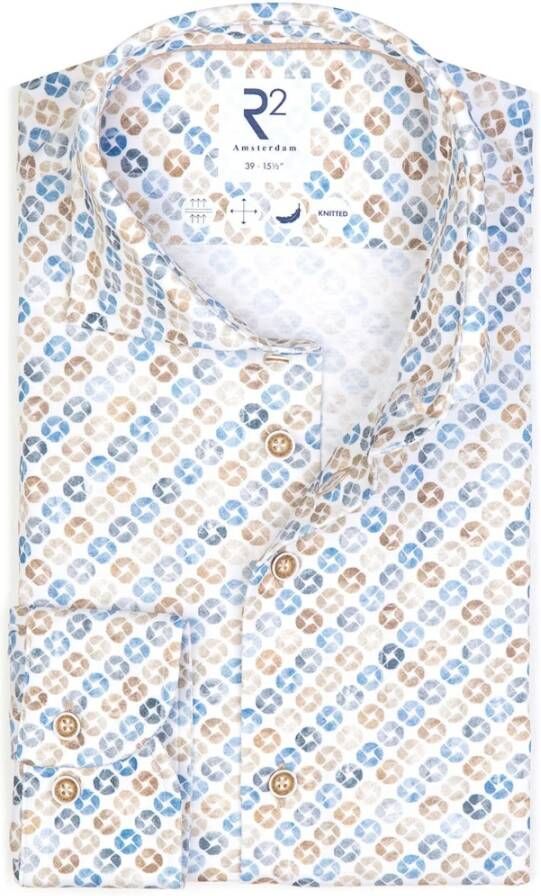 R2 Amsterdam R2 Knitted Overhemd Beige Blauw - Foto 1