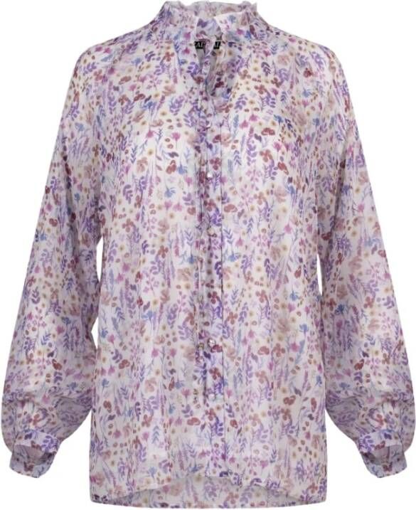 Radical Bloemenblouse met Gouden Accenten Purple Dames