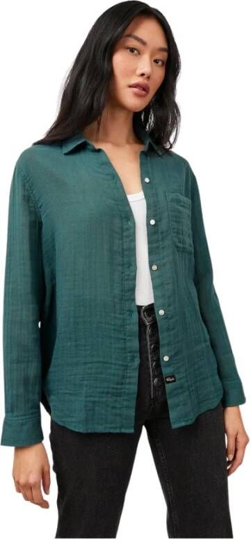 Rails Lichtgewicht biologisch katoenen blouse met borstzak Groen Dames
