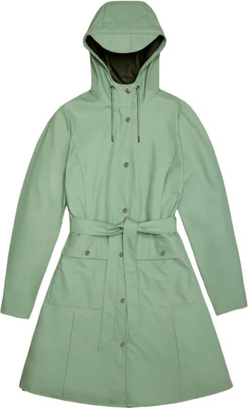 Rains Groene Curve Jas met A-Lijn Pasvorm en Riem Green Dames