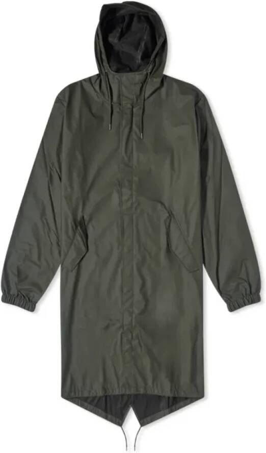 Rains Groene Fishtail Parka met Asymmetrische Zoom Groen Unisex