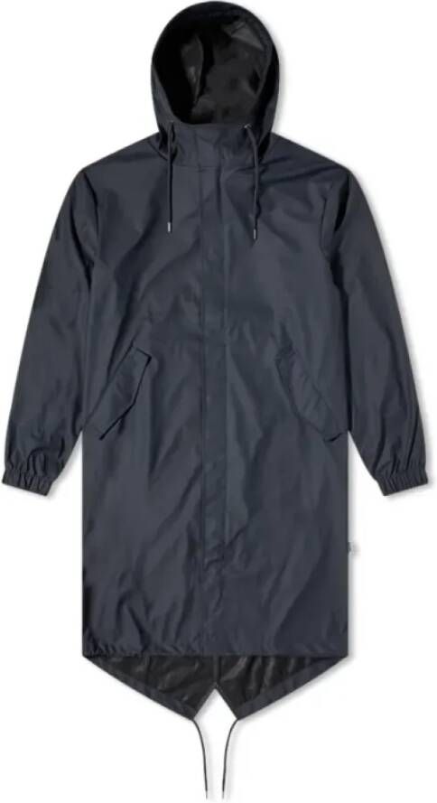 Rains Navy Fishtail Parka met Asymmetrische Zoom Blauw Dames
